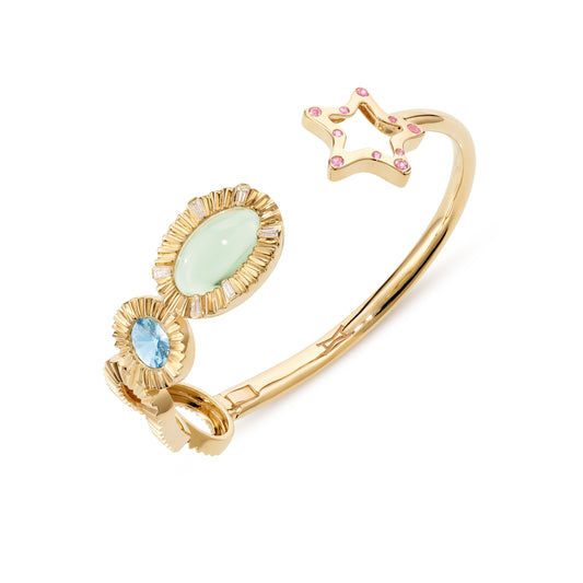 Magic-wand-bangle-stoned-yellow-gold-with-green-amethyst-blue-topaz-pink-sapphire-and-diamond