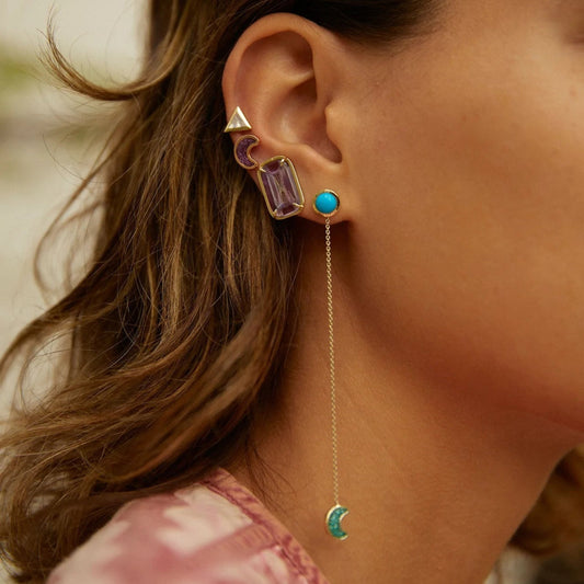 Luna-sticker-chain-earrings-yellow-gold-with-enamel-and-turquoise