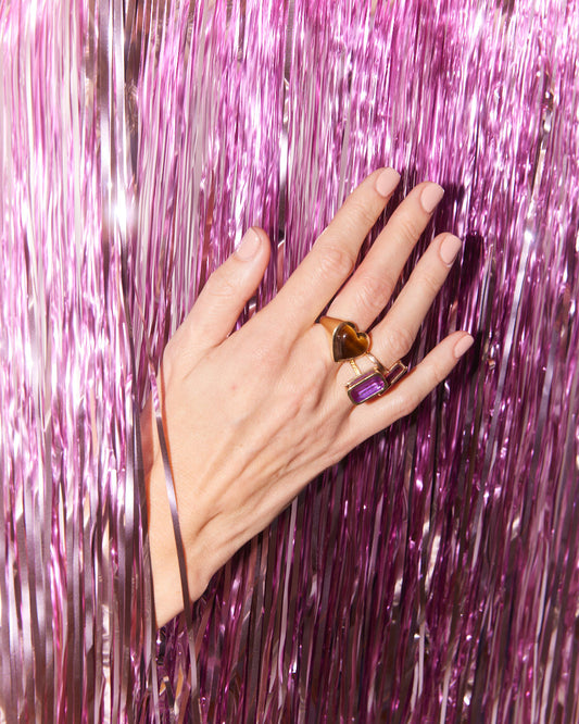 Love lollipop ring yellow gold with tiger eye