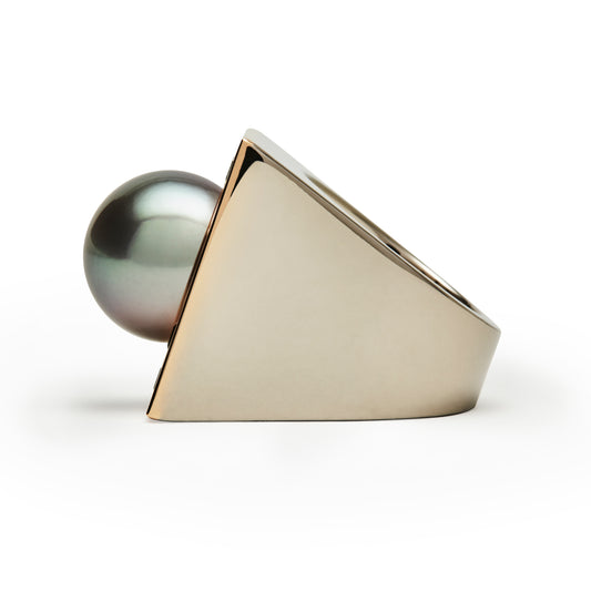 Crop circle ring white and rose gold with tahitian pearl