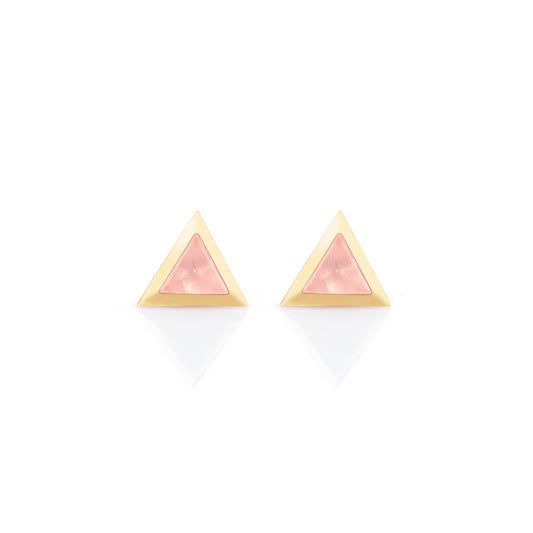 Sale Triangle sticker studs yellow gold with rose quartz