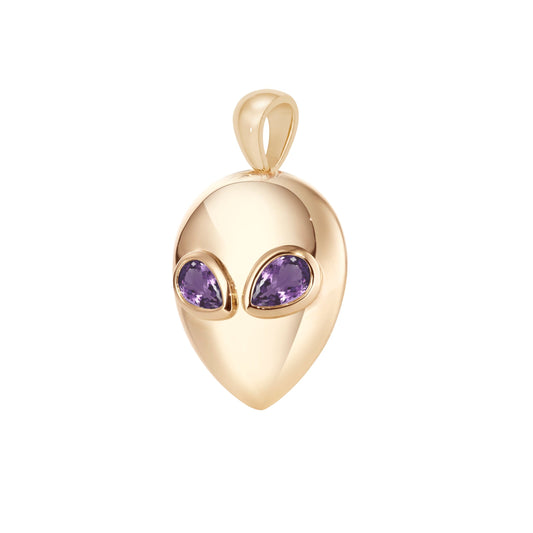 Alien pendant yellow gold with amethyst