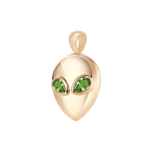 Alien pendant yellow gold with green tourmaline