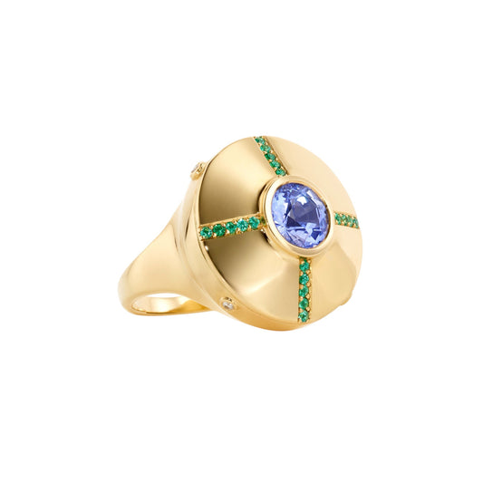 Alina_Abegg_Cosmic_Escape_UFO_Mini_Ring_Yellow_Gold_Spinel_Emerald_Diamond