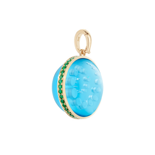 Bath bubble pendant stoned yellow gold with blue topaz and tsavorite