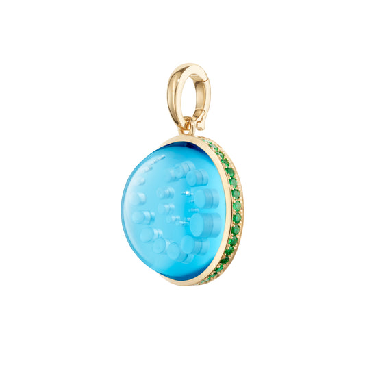 Bath bubble pendant stoned yellow gold with blue topaz and tsavorite