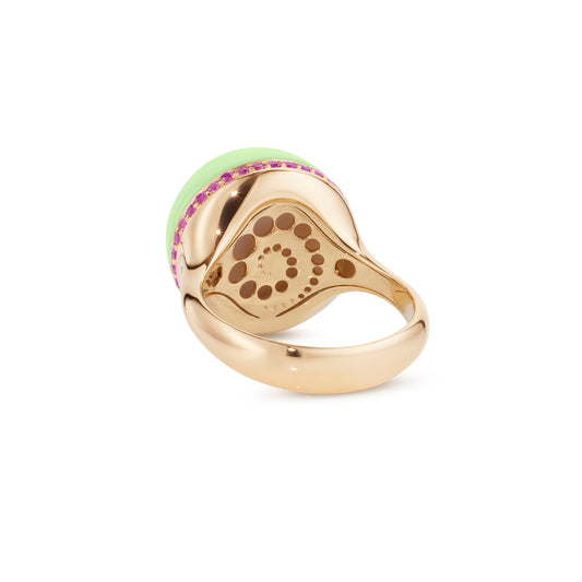 Bath-bubble-ring-stoned-yellow-gold-with-lemon-chrysoprase-and-pink-sapphire
