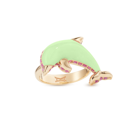 Dolphin-bubble-mini-ring-stoned-yellow-gold-with-lemon-chrysoprase-and-pink-sapphire