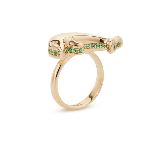 Dolphin-bubble-mini-ring-stoned-yellow-gold-with-tsavorite-and-diamond