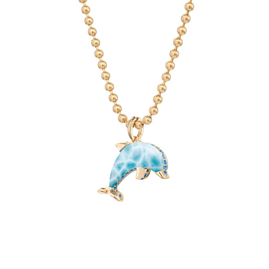 Dolphin-bubble-pendant-stoned-yellow-gold-with-larimar-and-sapphire