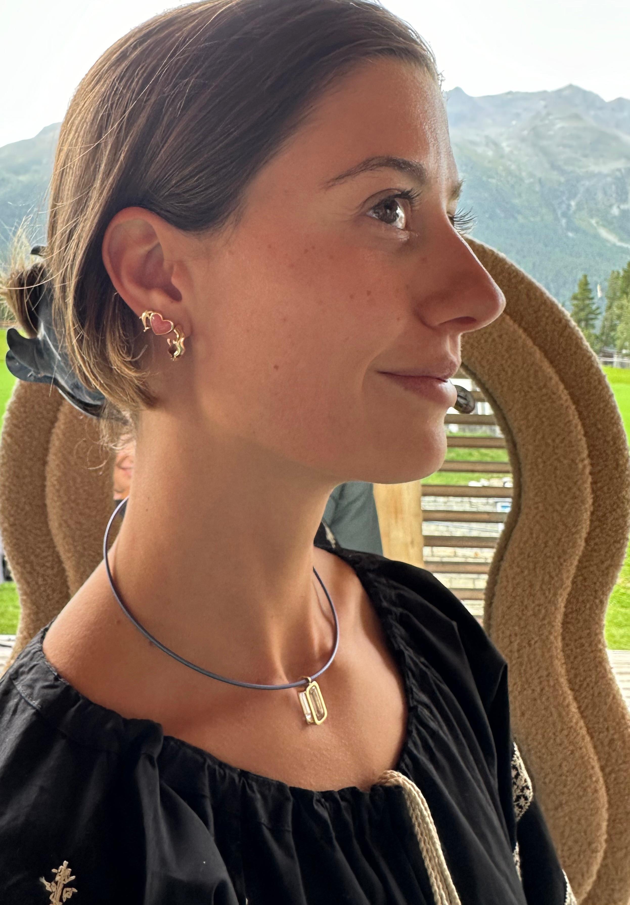 Love sticker studs yellow gold with pink opal – Alina Abegg