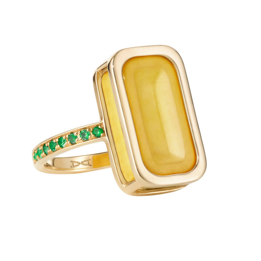 Pfefferminz_ring_lemon_yellow_gold_with_yellow_agate_and_tsavorite