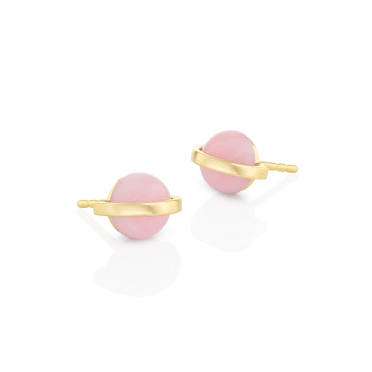 Saturn-studs-stoned-yellow-gold-with-pink-opal