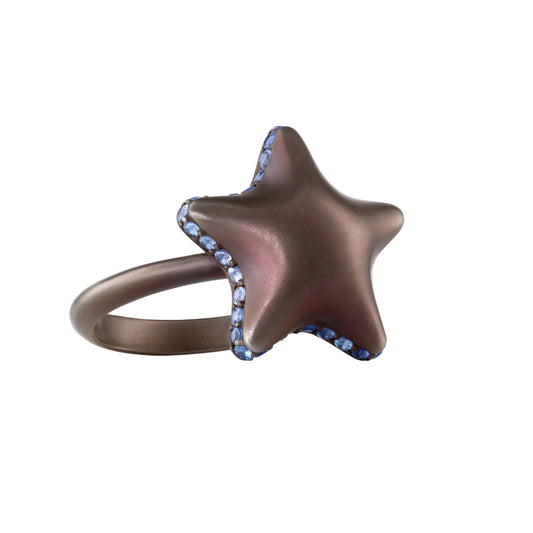 Starfish-bubble-mini-ring-choco-stoned-titanium-with-blue-sapphire