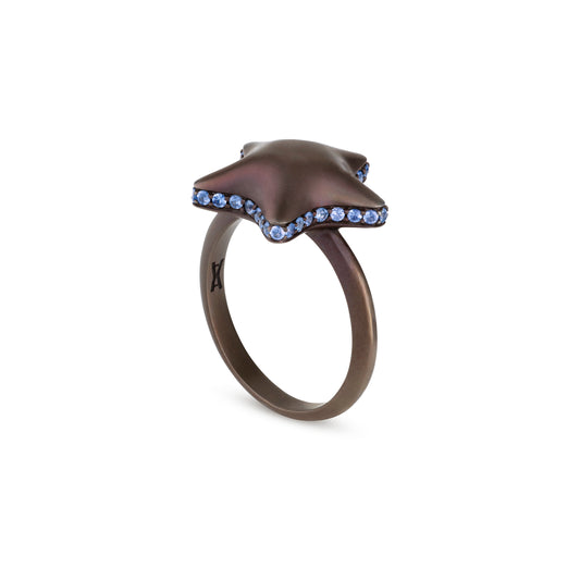 Starfish-bubble-mini-ring-choco-stoned-titanium-with-blue-sapphire