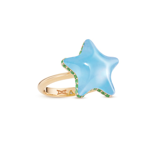 Starfish-bubble-mini-ring-stoned-yellow-gold-with-blue-topaz-and-tsavorite
