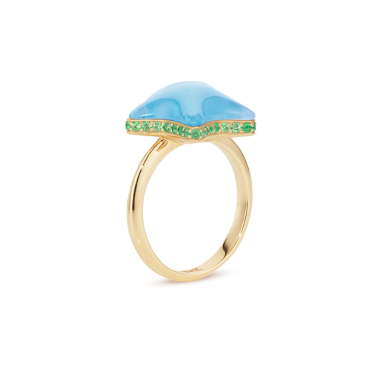 Starfish-bubble-mini-ring-stoned-yellow-gold-with-blue-topaz-and-tsavorite