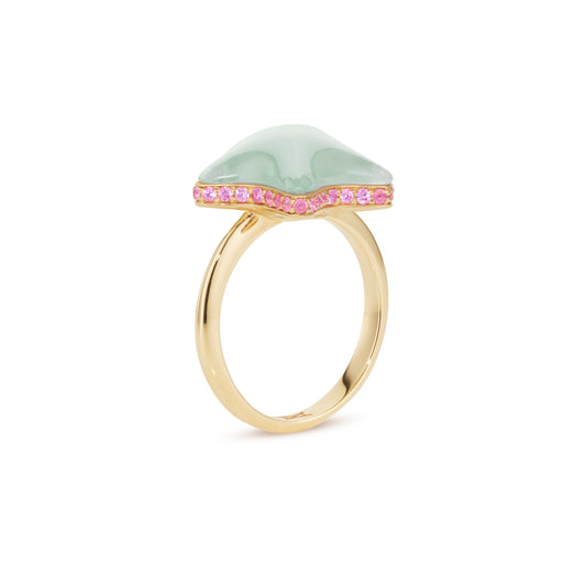 Starfish-bubble-mini-ring-stoned-yellow-gold-with-green-amethyst-and-pink-sapphire