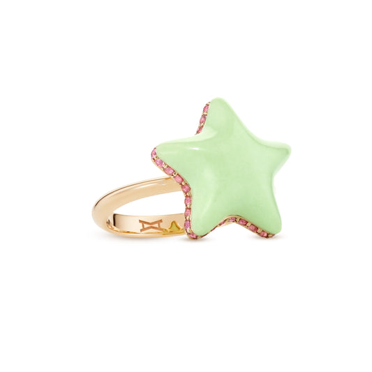 Starfish-bubble-mini-ring-stoned-yellow-gold-with-lemon-chrysoprase-and-pink-sapphire
