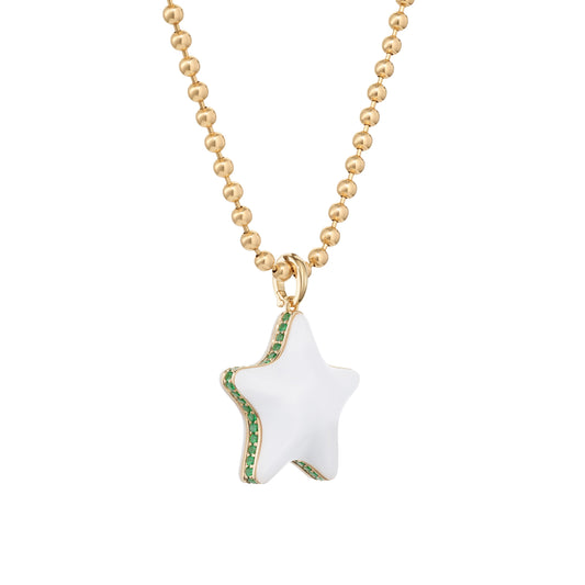 Starfish-bubble-pendant-necklace-stoned-yellow-gold-with-white-agate-and-tsavorite-green-garnet