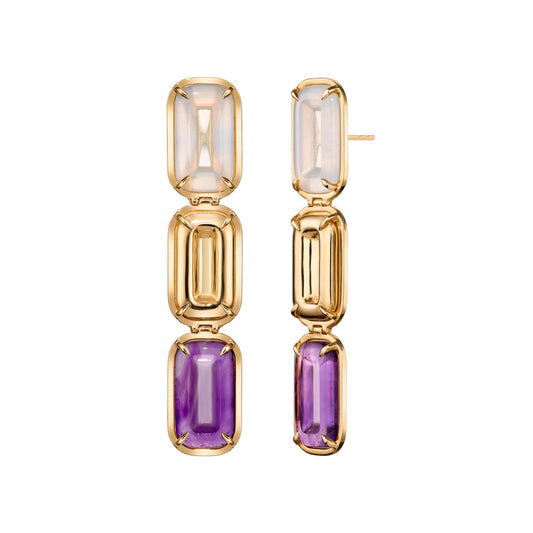 Pfefferminz-earrings-mini-rainbow-yellow-gold-with-chalcedony-and-amethyst