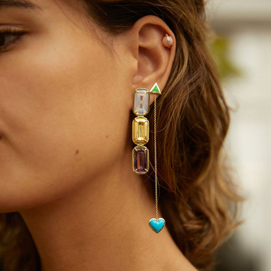 Pfefferminz-earrings-mini-rainbow-yellow-gold-with-chalcedony-and-amethyst